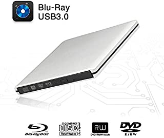 External Blu-Ray DVD Drive USB 3.0 Portable Ultra-Thin 3D CD BD Blu-ray Player/Writer/Burner BD-ROM Used for Various Brand Computer PC Desktop Laptop-Does not include tablets (Silver)