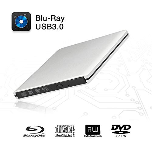 External Blu-Ray DVD Drive USB 3.0 Portable Ultra-Thin 3D CD BD Blu-ray Player/Writer/Burner BD-ROM Used for Various Brand Computer PC Desktop Laptop-Does not include tablets (Silver)