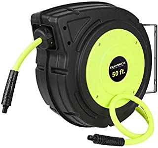 Flexzilla Retractable Enclosed Plastic Air Hose Reel, 3/8 in. x 50 ft, Heavy Duty, Lightweight, Hybrid, ZillaGreen - L8250FZ