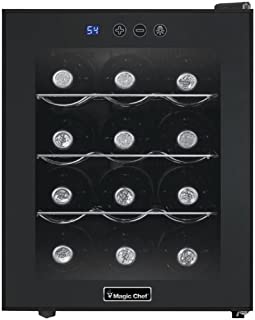 Magic Chef MCWC12B Black 12-Bottle Single-Zone Wine Cooler, Rack