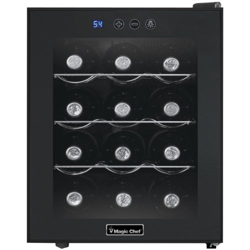 Magic Chef MCWC12B Black 12-Bottle Single-Zone Wine Cooler, Rack