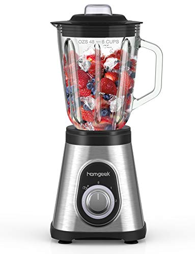 Homgeek Blender 750W, Smoothie Blender for Shakes and Smoothies, Countertop Smoothie Maker with 51 oz BPA-Free Glass Pitcher for Crushing Ice and Frozen Fruit