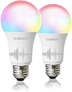 Smart WiFi Light Bulb, LED RGBCW Color Changing, Compatible with Alexa and Google Home Assistant, No Hub Required, A19 E26 Multicolor LUMIMAN 2 Pack