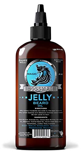 Bossman Beard Oil (4oz) - Eliminates Beard Itch, Bigger Bottle, Thicker Growth, All Natural, American Made, Non Greasy Jelly Beard Oil (Magic Scent)