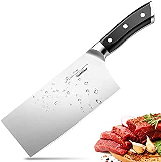 SKY LIGHT Cleaver Knife , 7 Inch Butchers Knife German High Carbon Stainless Steel Kitchen Meat Chopper Razor Shape Chefs Knives with Ergonomic Handle