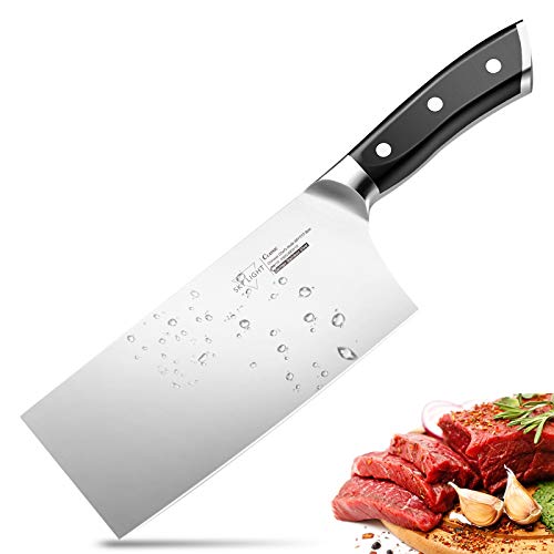 SKY LIGHT Cleaver Knife , 7 Inch Butchers Knife German High Carbon Stainless Steel Kitchen Meat Chopper Razor Shape Chefs Knives with Ergonomic Handle