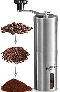 Manual Coffee Grinder Premium Burr Coffee Grinder Adjustable Setting Conical Burr Mill & Brushed Stainless Steel - Manual Coffee Bean Grinder for Aeropress, Drip Coffee, Espresso, French Press, Turkish Brew USA Company (Stainless)