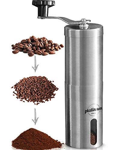 Manual Coffee Grinder Premium Burr Coffee Grinder Adjustable Setting Conical Burr Mill & Brushed Stainless Steel - Manual Coffee Bean Grinder for Aeropress, Drip Coffee, Espresso, French Press, Turkish Brew USA Company (Stainless)