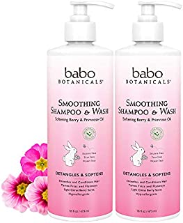 Babo Botanicals Smoothing 2-in-1 Shampoo & Wash with Natural Berry and Evening Primrose oil, Hypoallergenic, Vegan, For Babies and Kids - 2-Pack 16 oz.