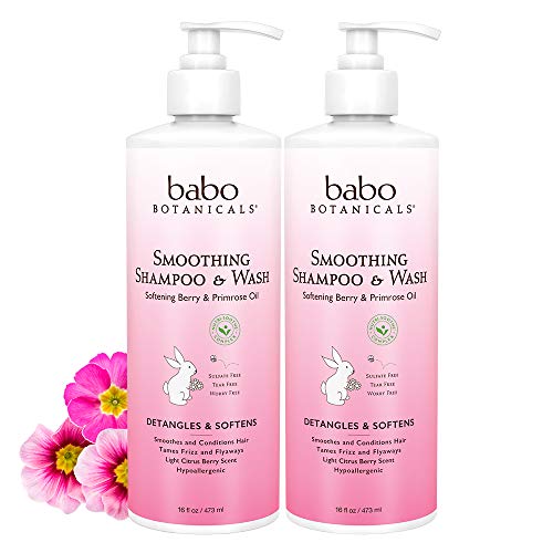 Babo Botanicals Smoothing 2-in-1 Shampoo & Wash with Natural Berry and Evening Primrose oil, Hypoallergenic, Vegan, For Babies and Kids - 2-Pack 16 oz.