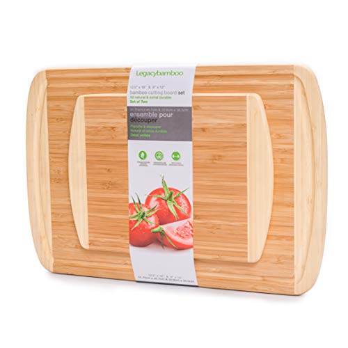 Extra Large Bamboo Cutting Boards For Kitchen Set Of 2 - 18'' x 12'' x 0.7'' & 12'' x 9'' x 0.7'' -Organic Wood Chopping Board, Large Bamboo Cutting Board And Cheese Board