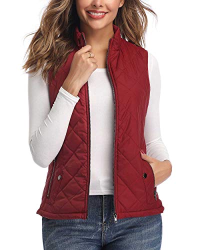 Art3d Quilted Lightweight Vest for Women, Wine Red Vest (S, US 4-6)
