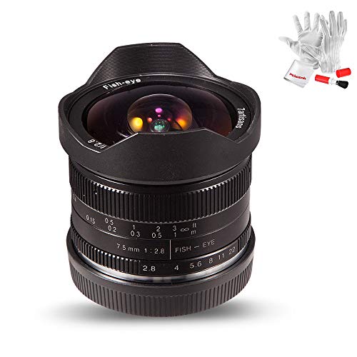 7artisans 7.5mm F2.8 APS-C Manual Fisheye Fixed Lens for Olympus Panasonic Micro Four Thirds MFT M4/3 Cameras - Black with Protective Lens Cap, Lens Hood and Carrying Bag