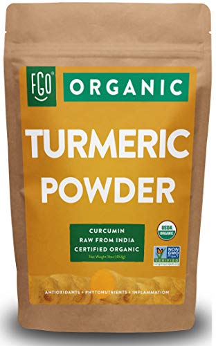 Organic Turmeric Root Powder w/ Curcumin | Lab Tested for Purity | 100% Raw from India | 16oz/453g (1lb) Resealable Kraft Bag | by FGO