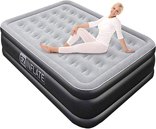 EZ INFLATE Luxury Double High Queen air Mattress with Built in Pump, Queen Size, Inflatable Mattress for Home Camping Travel, Luxury Blow up Bed at a, 2 Year Warranty