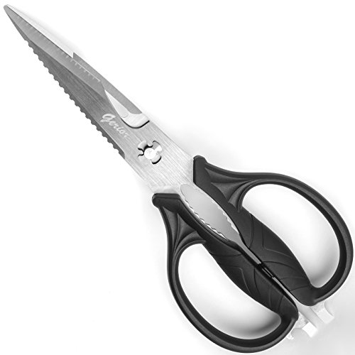 Kitchen Shears Come-Apart - Heavy Duty Culinary Scissors for Cutting Poultry, Fish, Meat, Food - Large Size (9.25) - Ultra Sharp Blade - Black Handle