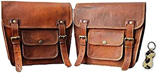 LBH 2 X Motorcycle Side Pouch Brown Leather Side Pouch Saddlebags Saddle Panniers (2 Bags) Pre Valentines Day Special Sale With Free Key Chain