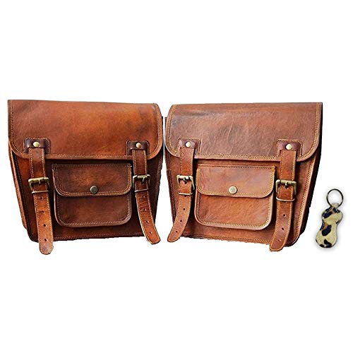 LBH 2 X Motorcycle Side Pouch Brown Leather Side Pouch Saddlebags Saddle Panniers (2 Bags) Pre Valentines Day Special Sale With Free Key Chain