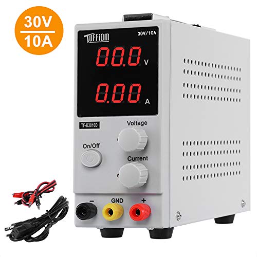 TUFFIOM DC Power Supply Variable 0-10A/0-30V| Portable Adjustable Switching Regulated, 3 Digit LCD Display & Alligator Leads US Power Cord, for Lab/Electronic Repair/DIY/Aging Test, 110V/ 220V