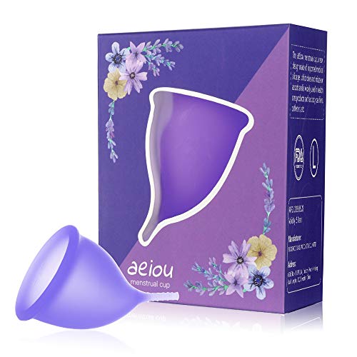 Menstrual Cup Reusable Period Cup with Long Stem Ideal for Beginner Size (Purple, Large)