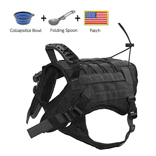 EJG Tactical Dog Harness Vest, with Molle System & Velcro Area, No Pulling Design, Comfy Mesh Padding, for Service Dogs, Military Training Hunting Hiking, for Medium Large Dogs (Medium, Black)