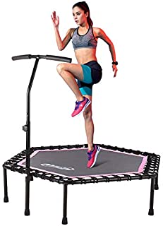 Newan 48'' Silent Trampoline with Adjustable Handle Bar, Fitness Trampoline Bungee Rebounder Jumping Cardio Trainer Workout for Adults - Max Limit 330 lbs