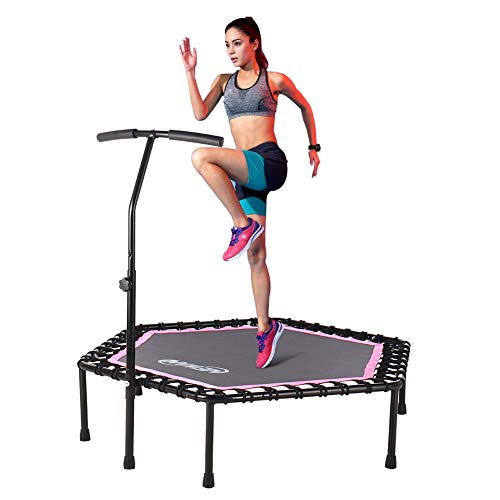 Newan 48'' Silent Trampoline with Adjustable Handle Bar, Fitness Trampoline Bungee Rebounder Jumping Cardio Trainer Workout for Adults - Max Limit 330 lbs