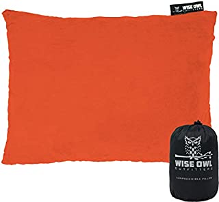 Wise Owl Outfitters Camping Pillow Compressible Foam Pillows  Use When Sleeping in Car, Plane Travel, Hammock Bed & Camp  Adults & Kids - Compact Small & Large Size - Portable Bag - SM Orange