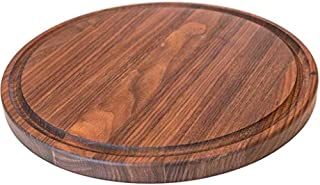 Round Wood Cutting Board by Virginia Boys Kitchens - 10.5 Inch American Walnut Cheese Serving Tray and Charcuterie Platter with Juice Drip Groove