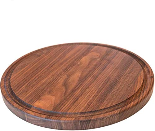 Round Wood Cutting Board by Virginia Boys Kitchens - 10.5 Inch American Walnut Cheese Serving Tray and Charcuterie Platter with Juice Drip Groove