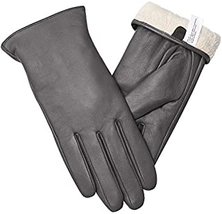 Vislivin Full-Hand Womens Touch screen Gloves Genuine Leather Gloves Warm Winter Texting Driving Glove Gray L