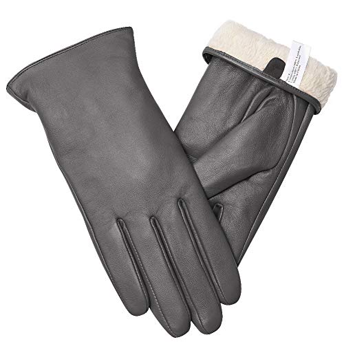 Vislivin Full-Hand Womens Touch screen Gloves Genuine Leather Gloves Warm Winter Texting Driving Glove Gray L