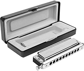 Chromatic Harmonica Professional Grade 10 Hole 40 Tone Key of C Stainless Steel Heavy Duty with Case & Cleaning Cloth for Professional Player,Band,Beginner,Students,Children,Kids