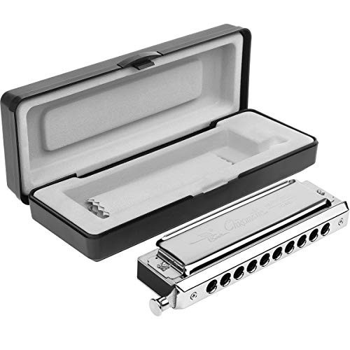 Chromatic Harmonica Professional Grade 10 Hole 40 Tone Key of C Stainless Steel Heavy Duty with Case & Cleaning Cloth for Professional Player,Band,Beginner,Students,Children,Kids