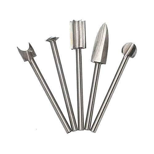 5PCS / Set Woodworking Carving Knife, Electric Root Carving Grinding Head Three-Blade Embryo Grinding Tool, Electric Grinding White Steel Sharp Knife Wood Carving milling Cutter (3x3cm)