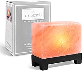 100% Authentic Natural Himalayan Salt Lamp; Hand-Carved Modern Rectangle in Pink Crystal Rock Salt from The Himalayan Mountains; Footed Wood Base, UL-Listed Dimmer Cord + Extra Bulb; 11.5 lbs