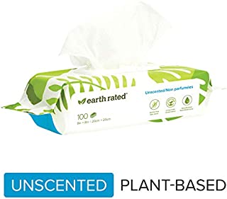 Earth Rated Dog Wipes USDA-Certified 99 Percent Biobased, Hypoallergenic Pet Wipes for Dogs & Cats, Unscented Deodorizing Grooming Wipes for Paws, Body and Butt (100-Count, Unscented)