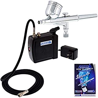 Master Airbrush Multi-Purpose Airbrushing System Kit with Portable Mini Air Compressor - Gravity Feed Dual-Action Airbrush, Hose, How-To-Airbrush Guide Booklet - Hobby, Craft, Cake Decorating, Tattoo