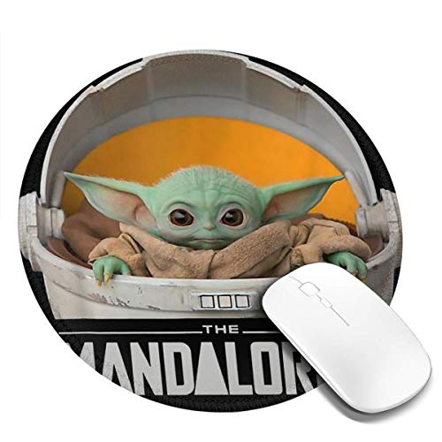 Large Manda-lorian Round Gaming Mousepad Laptop Mouse Pad Waterproof Non-Slip Mouse Pads Premium-Textured Mouse Mat Can Be Cleaned Desk Decor Suitable for Office Family Games 7.9x7.9 Inch