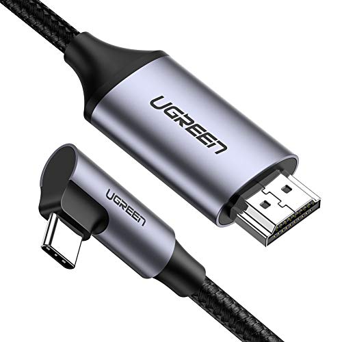 UGREEN USB C to HDMI Cable Right Angle 4K USB Type C HDMI Adapter Cable Thunderbolt 3 Compatible for MacBook Pro,Samsung Note 9 S10 S9 S8 Plus, Lenovo Yoga 900, Google Chromebook Pixel Aluminum 6FT