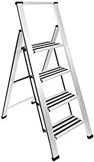 Sorfey Premium 4 Step Modern Aluminum Ladder. Lightweight,-Ultra Slim Profile, Anti Slip Steps, Sturdy-Portable for Home, Office, Kitchen, Photography Use, Aluminum Finish