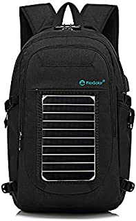 FlexSolar Solar Backpack with 5W Small Solar Panel, Solar 5V Charger, Built-in 3500mAh Battery Integrated as Backup Power, Camping Solar Panel for Outdoors, Emergency, Cell Phone (Black)