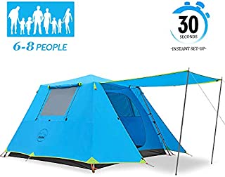 KAZOO Family Camping Tent Large Waterproof Pop Up Tents 6/8 Person Room Cabin Tent Instant Setup with Sun Shade Automatic Aluminum Pole