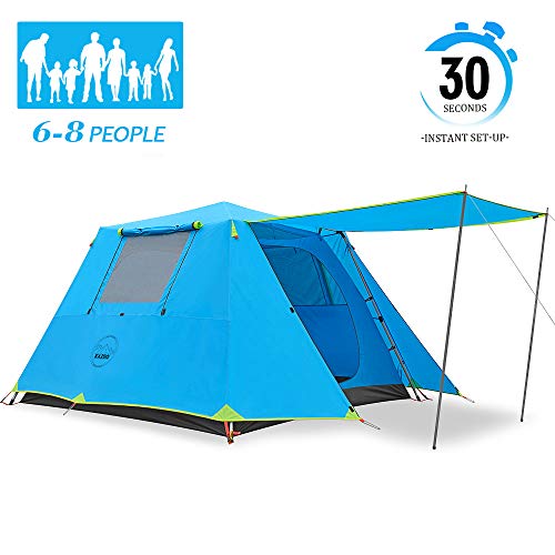 KAZOO Family Camping Tent Large Waterproof Pop Up Tents 6/8 Person Room Cabin Tent Instant Setup with Sun Shade Automatic Aluminum Pole