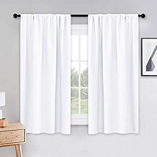 PONY DANCE Curtains 45 inch Length - Window Drapes Double Panels Home Decor Rod Pocket Curtain Draperies for Kitchen & Bedroom Privacy Protect Semi-Blackout, 42 by 45 inch, Pure White, 2 Pieces