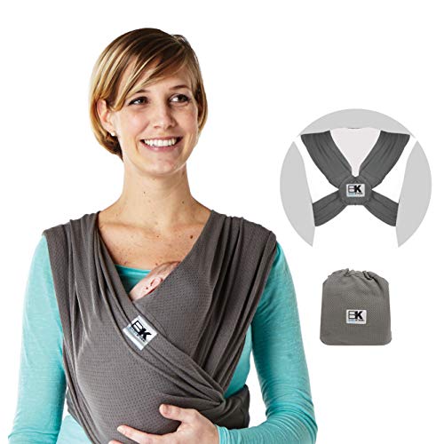 Baby K'tan Breeze Baby Wrap Carrier, Infant and Child Sling - Simple Pre-Wrapped Holder for Babywearing - No Tying or Rings - Carry Newborn up to 35 lbs, Charcoal, XX-Small (W Dress up to 0)