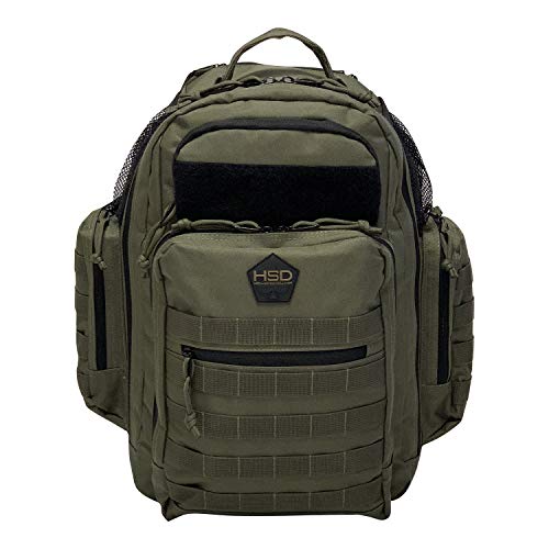 HSD Diaper Bag Backpack for Dad, Large Waterproof Travel Baby Bag for Men + Changing Pad, Insulated Pockets, Stroller Straps and Wipe Pocket. Multi-function, Military Tactical Style. (Ranger Green)