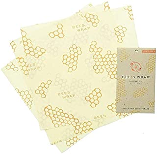 Bee's Wrap Large 3 Pack, Eco Friendly Reusable Food Wraps, Sustainable Plastic Free Food Storage, Each Wrap Measures 13