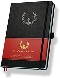 The Phoenix Journal - Best Daily Goal Planner, Organizer, Calendar for Goal Setting, Gratitude, Happiness, Productivity - Vision Board & Habit Tracking - 12 Weeks, Undated, Hardcover - Black