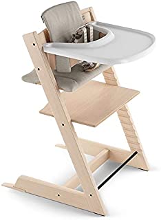 Stokke Beech Wood Adjustable Ergonomic Tripp Trapp High Chair Complete (Natural/Timeless Grey Cushion)